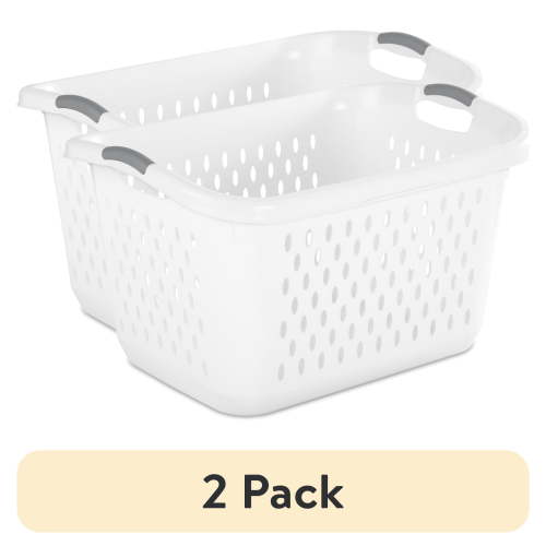 (2 pack) Sterilite Extra Large 2.7 Bushel Plastic Laundry Basket with 2 Carry Handles, White, Adult