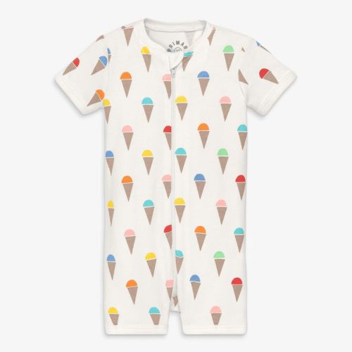 Primary Baby Organic Zip Shortie In Rainbow Scoops In Ivory Rainbow Ice Cream Cones Size 9-12 Months