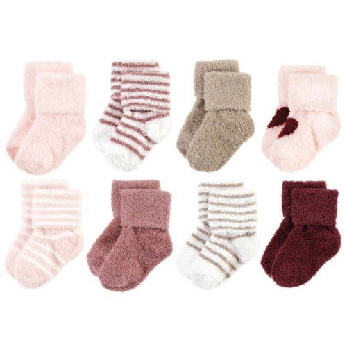 Hudson Baby Infant Girl Cozy Chenille Newborn and Terry Socks, Burgundy Heart, 12-24 Months