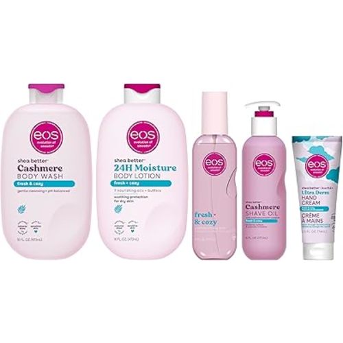 eos Fresh & Cozy Body Care Set - Body Lotion, Body Wash, Body Mist, Shave Oil, Hand Cream, 4-Piece Fragrance Layering Routine Bundle