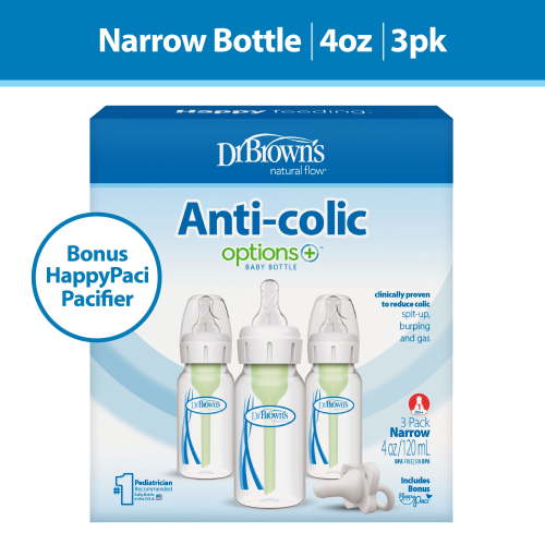 Dr. Browns Natural Flow Anti-Colic Options+ Narrow Baby Bottle, 4oz, Slow Flow, 0m+, 3 Pack
