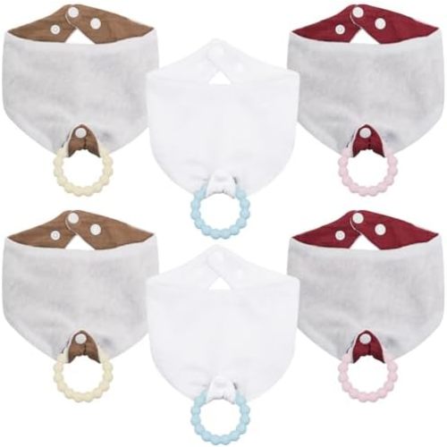 Baby Bandana Bibs & Teethers 6-Pack, 100% Organic Cotton, Absorbent & Soft, Unisex for Daily Use & Teething Relief.