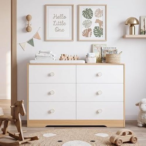 White Baby Dresser for Nursery Bedroom, 6 Drawer Organizer for Closet