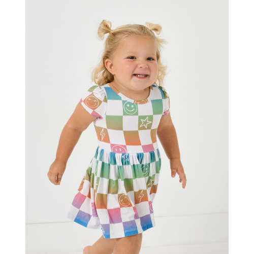 Ombre Cheery Checks Skater Dress with Bodysuit | Little Sleepies