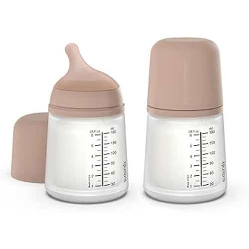 Suavinex Zero Zero Anti Colic Baby Bottle, No 1 Spanish Baby Bottle Brand, Minimizes Bottle Rejection & Nipple Confusion, Perfect for Combo Feeding, 2pk, 6oz/180mL, Medium Tone, Adaptable Flow Nipple