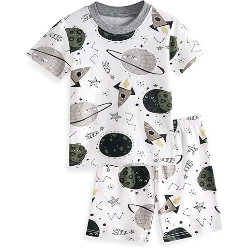 Yoofoss Toddler Pajamas Organic Cotton Baby Girl Boy Pajamas Summer Short Sleeve Kids Clothes Snug Fit Pjs Set 2 Piece