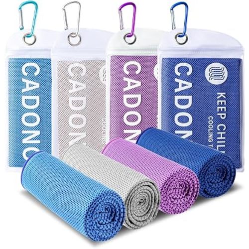 4 Pack Cooling Towel (40"x12"), Soft Breathable Chilly Towel, Ice Towel, Microfiber Towel for Yoga, Sport, Running, Workout,Gym, Camping, Fitness, Workout & More Activities(Multicolor)