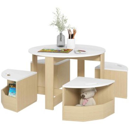 Qaba Kids Table and Chairs Set, 5 Piece Toddler Table and Chairs Set with Storage for Art, Craft, Drawing, Playroom, Classroom, Nursery