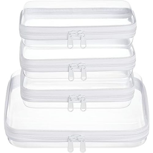 4 pcs Clear Zipper Pouches,Hard Shell Zipper Case, Toiletry Bag for Travel, CLear Diaper Bag, Toiletry Pouch, Travel Organizer, Cosmetic Bag,Toy Storage Bins (M+3S)