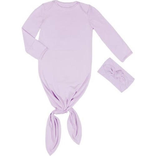 Long Sleeve Knotted Gown & Headwrap Set, 0-3M