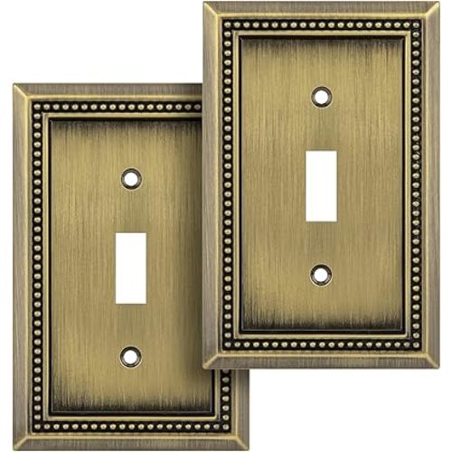 Henne Bery Sunken Pearls Heavy Duty Decorative Wall Plate Switch Plate Outlet Cover (Single Toggle, 2 Pack, Antique Brass)