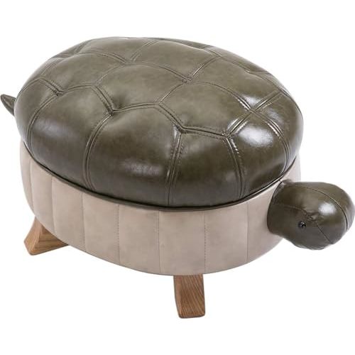 Kelendle Animal Footstool Turtle Upholstered Ottoman PU Leather Pouf Wood Foot Stool Rest for Living Room Bedroom Sofa Bench Seat Chair, Grass (Large, Green)