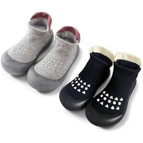 2 Pairs Baby Sock Shoes Boys Girls Non Slip Soft Rubber Sole Sneakers Toddler Infant Slip On Slippers First Walking Shoes