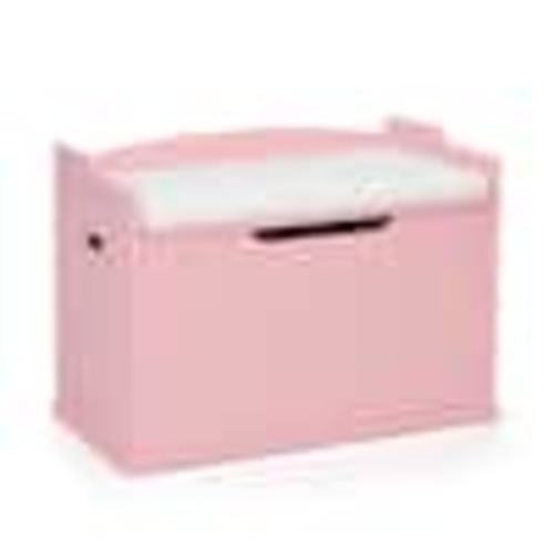 Costway Pink Kids Toy Box Wooden Flip-top Storage Chest Bench with Cushion Safety Hinge QD-666G3N1