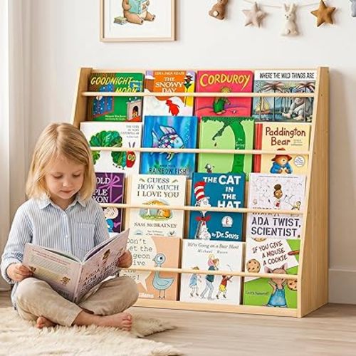 XiaZ Scalloped Kids Bookshelf, Stable Montessori Bookcase for Toddlers, Wooden Book Shelf Organizer Display Furniture for Kids Rooms, Playroom, Nursery and Classroom, 4-Tier