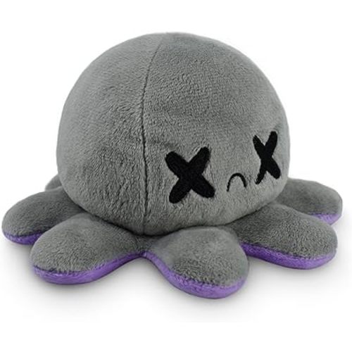 TeeTurtle - The Original Reversible Octopus Plushie - Happy Purple + Dead Gray - Cute Sensory Fidget Stuffed Animals That Show Your Mood