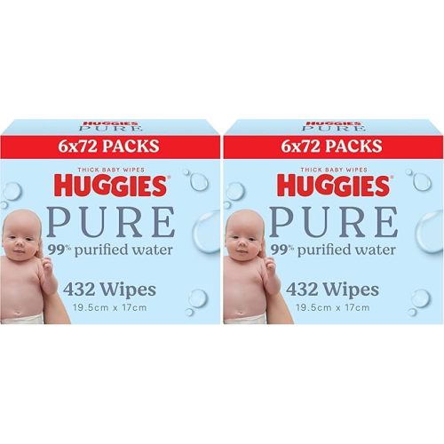 Huggies Pure Baby Wipes 99% Purified Water 432 Count (6 x 144 Pack) - Packaging May Vary
