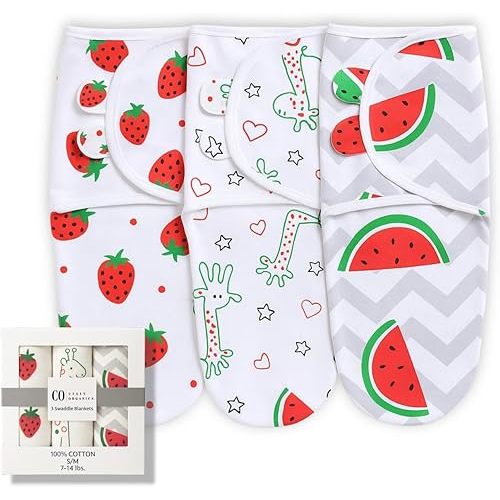 Wearable Swaddle Blanket for Babies, 100% Organic Cotton Sleep Sack, 0–6 Months, 3-Pack Baby Swaddles, Newborn Essentials, Registry Must-Have