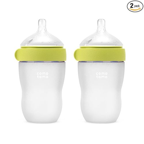 Comotomo Silicone Baby Bottle Gen 2 – 2026 Release (8oz) – Soft, Wide-Neck Bottle for Comfortable Feeding with Dual Anti Colic Vents (Includes Medium Flow Nipples), Green (Double Pack)