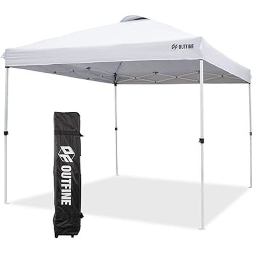 OUTFINE Pop-up Canopy 10x10 Patio Tent Instant Gazebo Canopy with Wheeled Bag,Canopy Sandbags x4,Tent Stakesx8 (Light White, 10 * 10FT)