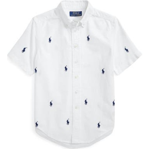 Kids' Polo Embroidered Short Sleeve Cotton Button-Down Shirt, M (10-12)