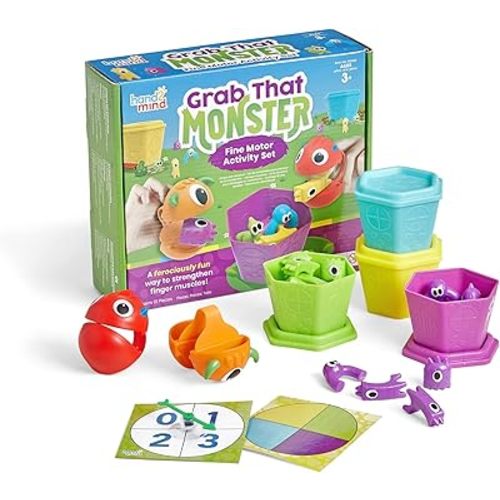 Hand2Mind Grab That Monster Fine Motor Activity Set, Occupational Therapy Toys for Toddlers 3-4, Pincer Grasp Toys, Play Therapy Games