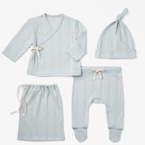 Pale Blue Organic Cotton Pointelle Layette 3 Pc Gift Set