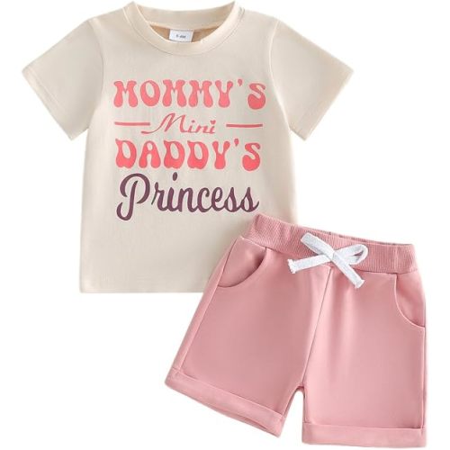Toddler Baby Girl Summer Clothes Outfit Funny Letter T Shirt Top Short Set