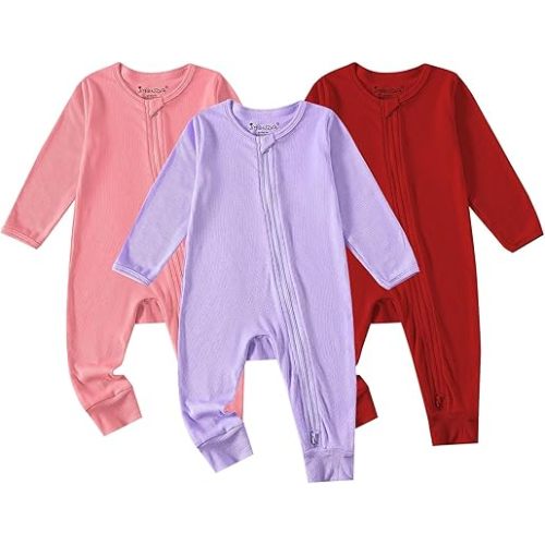 Jimonda Ribbed Rayon From Bamboo Baby Boys/Girls Sleepers, 2-Way Zipper Long Sleeve Footless Pajamas With Mittens Soft Pjs