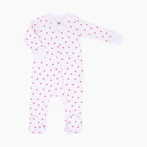 Sammy + Nat Mini Star Zipper Romper - Mini Pink Star, 3M