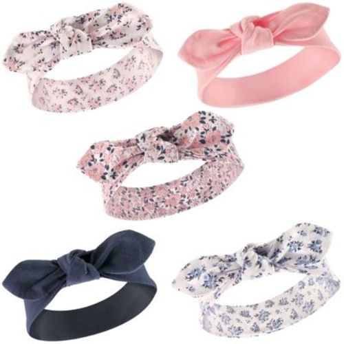 Hudson Baby Infant Girls Cotton Headbands 5pk, Classic Floral, 0-24 Months