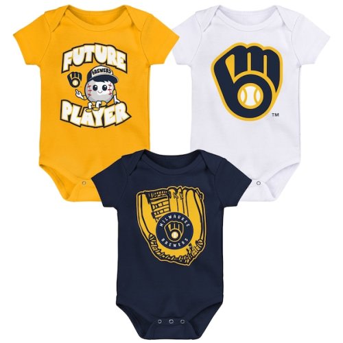 Infant Milwaukee Brewers Gold/Navy/White Minor League Player Three-Pack Bodysuit Set