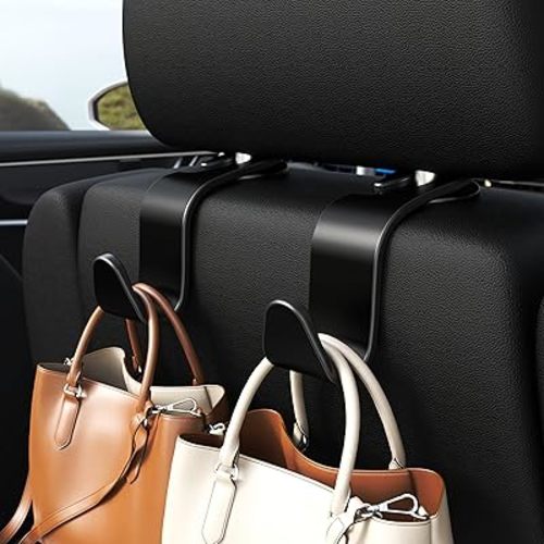 Amooca Car Seat Headrest Hook 4 Pack Hanger Storage Organizer Universal for Handbag Purse Coat fit Universal Vehicle Car Black S Type