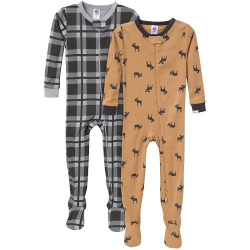 Gerber Baby Boys' Snug Fit Footed Pajamas, 2-Pack, Moose, 12 months