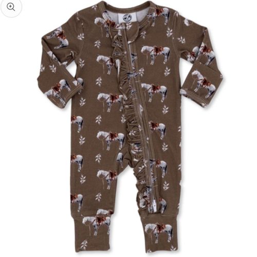 Almond Ranch Horse -Ruffled- Folding Feet Jammies – Cowkid Clothing Company