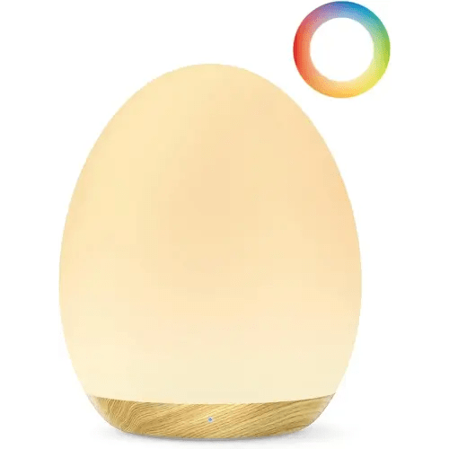 JolyWell Night Light for Kids, Baby Egg Light with 7 Colors Changing Mode & Stepless Dimming, Nursery Night Lamp BPA Free,Rechargeable Egg Night Light for Breastfeeding 1h Timer & Touch Control, Wood