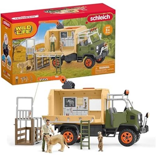 schleich WILD LIFE — 45-Piece Animal Rescue Toy Truck Playset with Ranger, Lion and Meerkat Figures, Playsets to Inspire Storytelling, Wild Animal Toys for Kids Ages 3+
