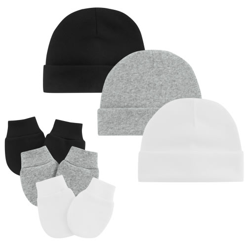 American Trends Baby Hats 0-6 Months Toddler Hat and Mittens for Newborn Baby Girls Baby Beanie Cotton Cap Black; Black Grey; White 0-6 Months