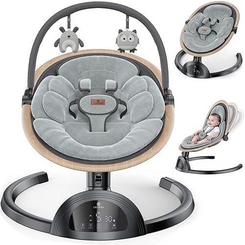 Electric Baby Swings for Infants, Infant Swing with Music Speaker, 3 Seat Positions, 5 Speeds and Remote Control for Newborn Boy Girl, Indoor & Outdoor Use, Black