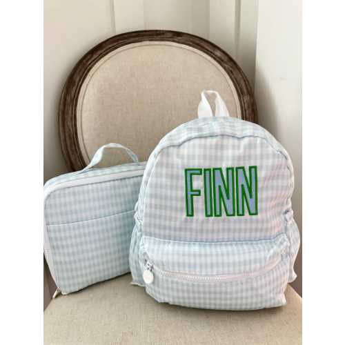 Personalized Boys Backpack Blue Gingham Nylon Monogram Backpack Preschool Boy Lunchbox