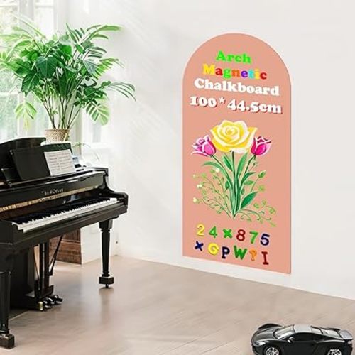 Magnetic Arch Wall Decal 39.3"x17.5" Chalkboard Contact Paper Peel and Stick Self Adhesive Magnetic Wall Board Sticker with 36 Magnet Letters for Offices Chalkboard Wallpaper Roll