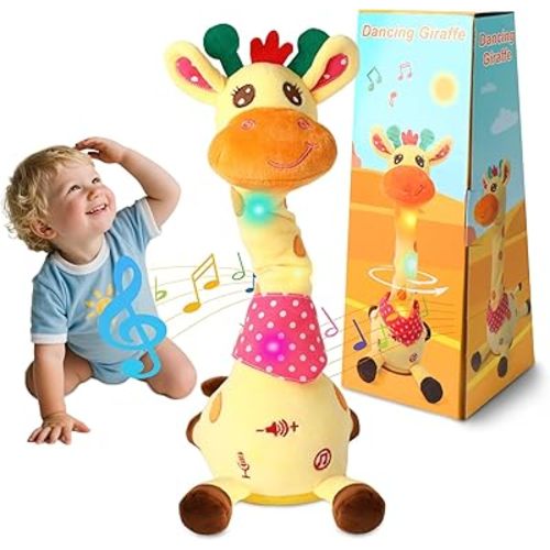 Dancing Giraffe Toy Stuffed Plush, Cute Interactive Talking Giraffe Gift for Girls Boys Kids, Musical Baby Toys Singing 10 Children's Song Repeats What You Say (Dancing Giraffe)