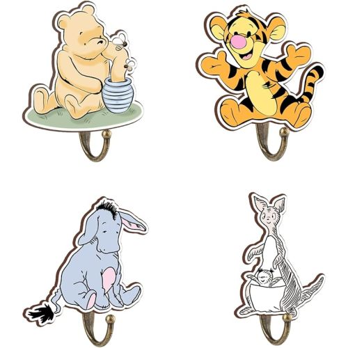 ZsaTuiy Winnie Nursery Decor, 4Pcs Kids Pooh Wall Hooks Wooden Wall Hooks Wooden Hooks, Winnie Nursery Hook Cute Towel Hanger, The Pooh Home Decoration