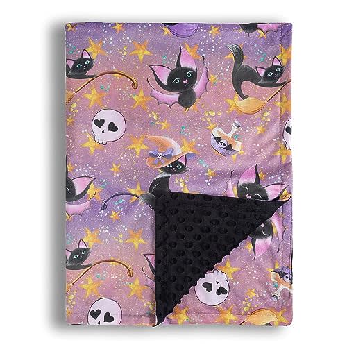 Baby Blanket for Boys Girls Soft Minky with Double Layer Dotted Backing, Halloween Printed 30 x 40 Inch Receiving Blanket (Halloween bat)