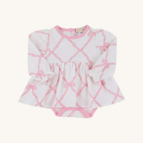 Long Sleeve Daisy's Diaper Cover Dress - Belle Meade Bow with Pier Party Pink