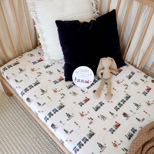 Trains Organic Fitted Cot Sheet | Snuggle Hunny