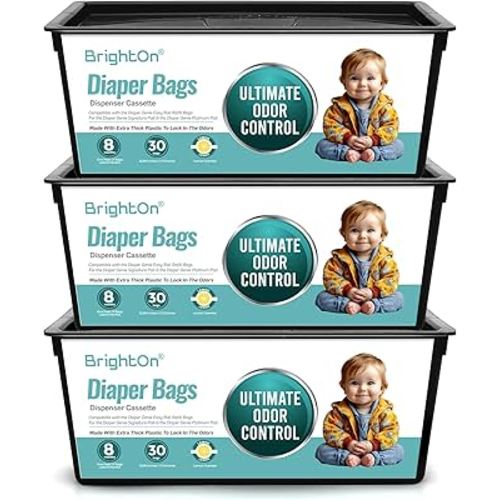 BrightOn Diaper Pail Refill Bags Compatible with Genie Easy Roll Signature Diaper Pails, 3-Pack (90 Bags) (Lemon Scented)
