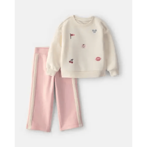 Baby Girl 2-Piece Varsity Fleece Sweatshirt & Pant Set - Cream/Pink | Carter's