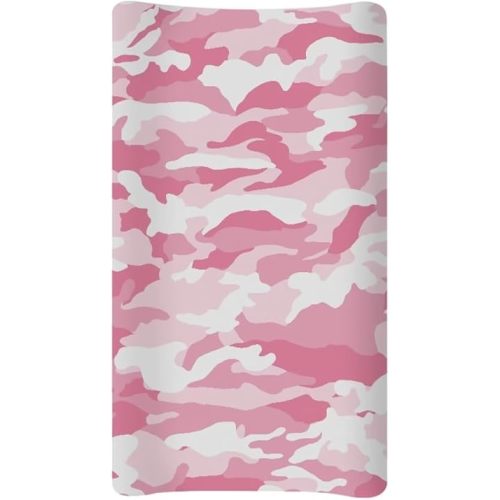 Stretchy Diaper Changing Table Cover, Snug and Soft Change Table Pad Covers Fit 16 * 32 Inches, Pink Camo