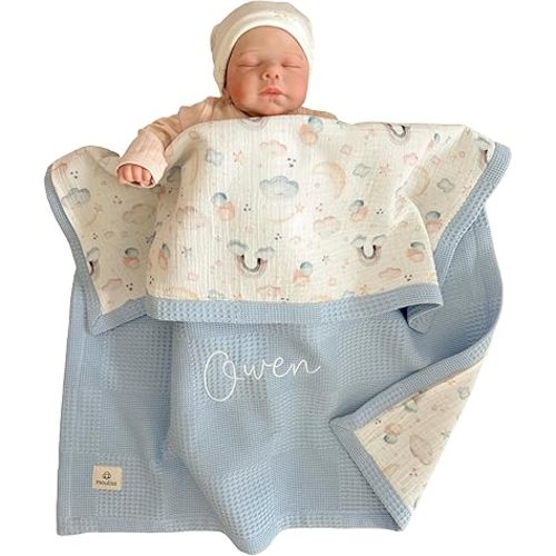 Mouliss Personalized Baby Blanket with Name – Handmade 100% Organic Cotton Newborn Gift | Custom Knit Blanket for Boys, Girls, Kids & Baby Showers